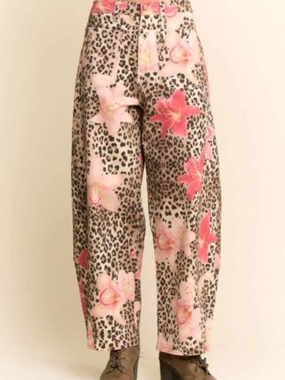DAVI & DANI Leopard Floral Print Relaxed Wide Leg Pants